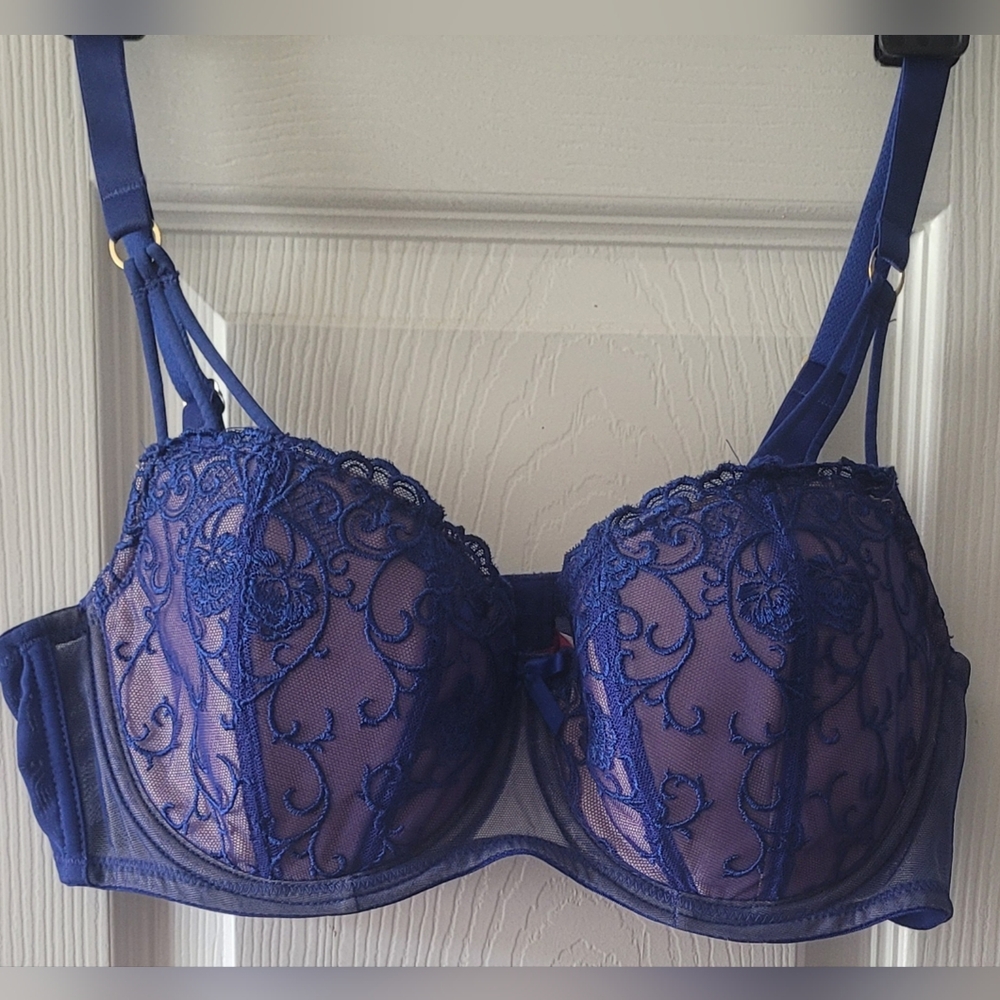 Elegant Blue Lace Bra